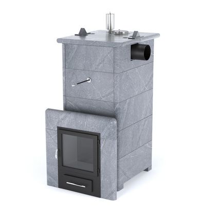 Газовая печь для бани ИзиСтим «Сочи» с боковым подключением в кожухе из талькохлорита в Вологде