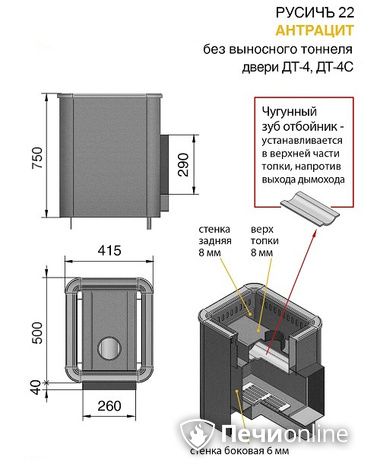 Дровяные печи-каменки Везувий Русичъ Антрацит 22 (ДТ-4С) без выноса в Вологде