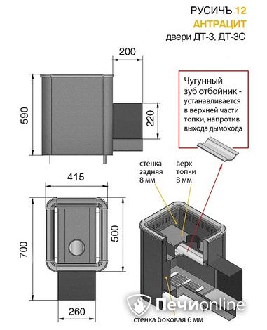 Печь для бани Везувий Русичъ Антрацит 12 (ДТ-3С) в Вологде
