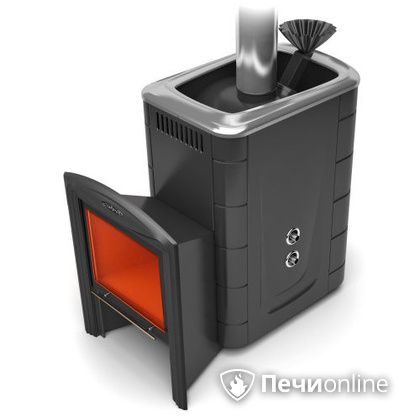 Дровяная банная печь TMF Гейзер 2014 Carbon Витра с теплообменником антрацит в Вологде